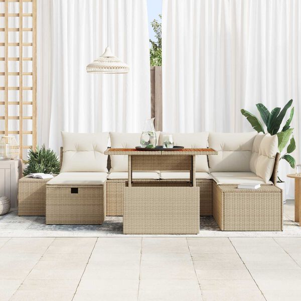 vidaXL Set Divano da Giardino 7 pcs Beige polyrattan