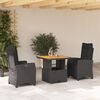 vidaXL Set da Pranzo da Giardino 3 pz con Cuscini Nero in Polyrattan