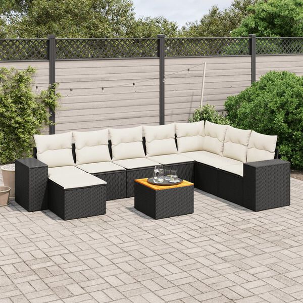 vidaXL Set Divani da Giardino 9 pz con Cuscini Nero in Polyrattan