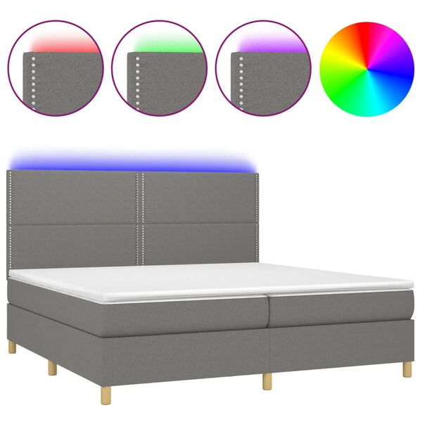 vidaXL Letto a Molle Materasso e LED Grigio Scuro 200x200cm in Tessuto