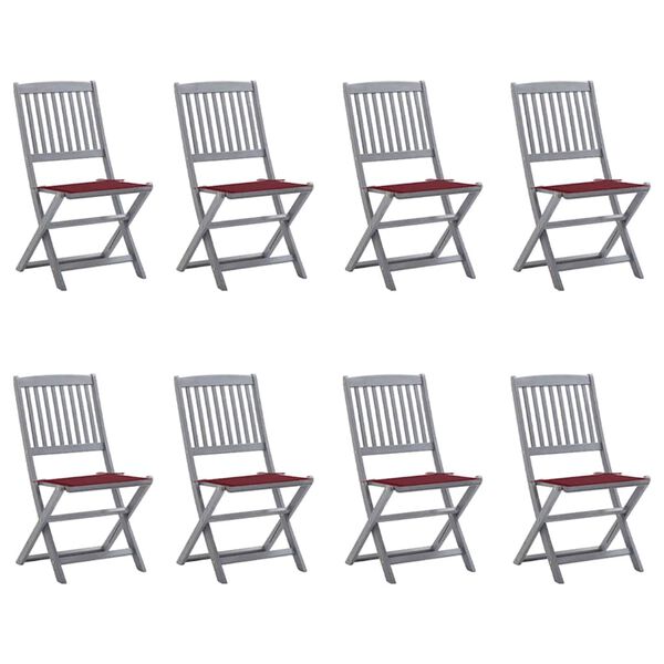 vidaXL Sedie da Giardino Pieghevoli 8 pz con Cuscini Massello Acacia