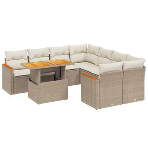vidaXL Set Divano da Giardino 9 pz con Cuscini Beige in Polyrattan
