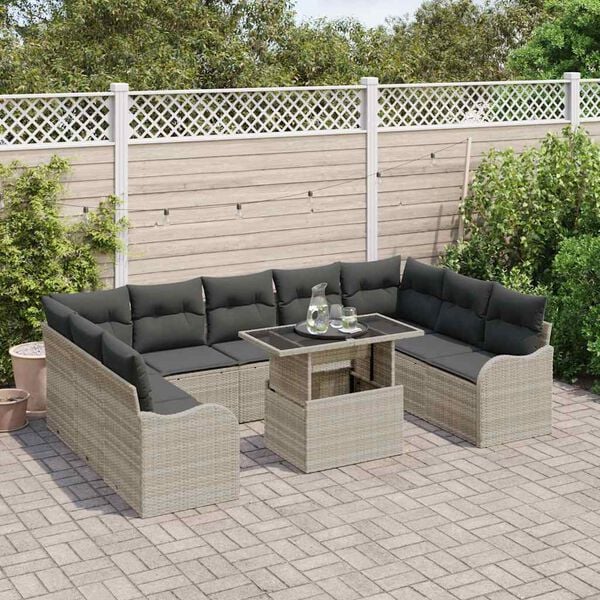 vidaXL Set Divano da Giardino 10 pcs Grigio chiaro Poly Rattan