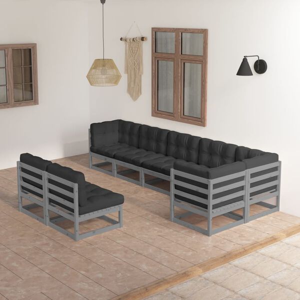 vidaXL Set Salotto Giardino 8 pz Cuscini Antracite Legno Massello Pino