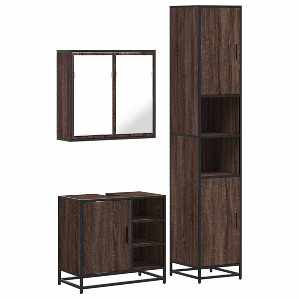vidaXL Set Mobili da Bagno 3 pz Rovere Marrone in Legno Multistrato