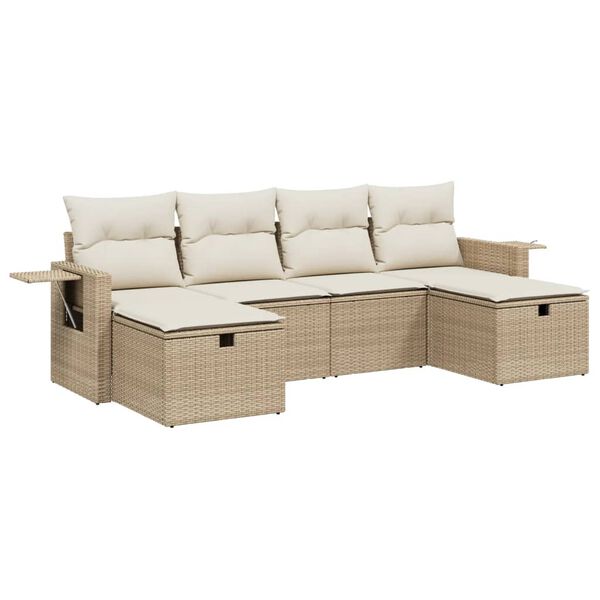 vidaXL Set Divano da Giardino 6 pz con Cuscini Beige in Polyrattan