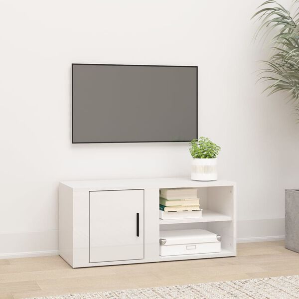 vidaXL Mobile Porta TV Bianco Lucido 80x31,5x36 cm Legno Multistrato