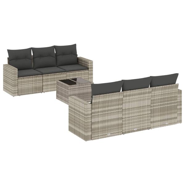vidaXL Set Divani da Giardino 7pz con Cuscini Grigio Chiaro Polyrattan