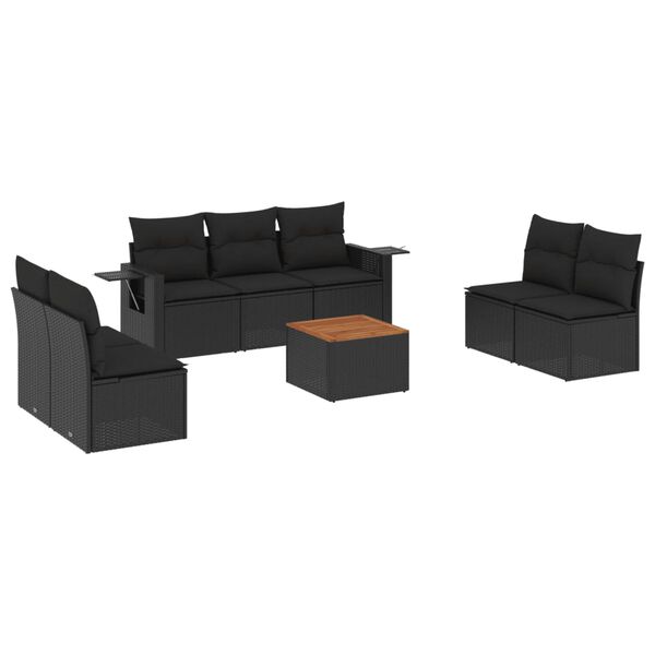 vidaXL Set Divani da Giardino con Cuscini 8 pz Nero in Polyrattan