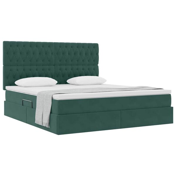vidaXL Letto con contenitore e materasso Verde Scuro 160 x 200 cm