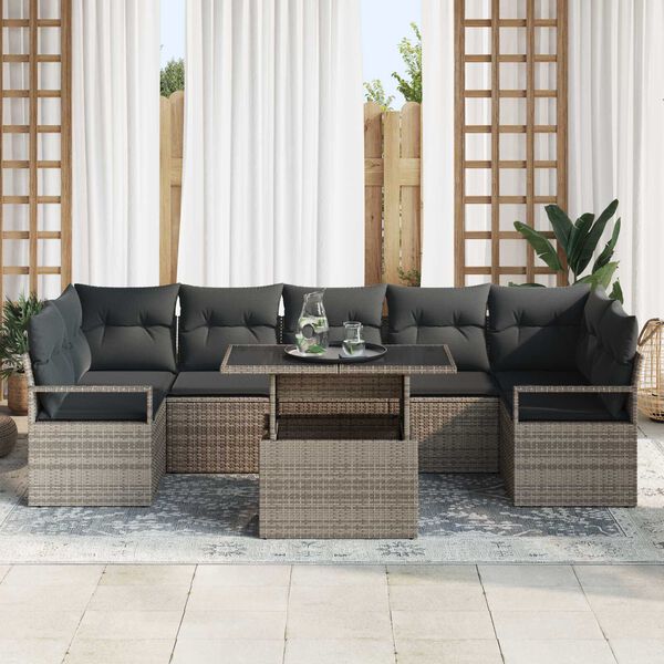 vidaXL Set Divano da Giardino 8 pcs Grigio Poly Rattan