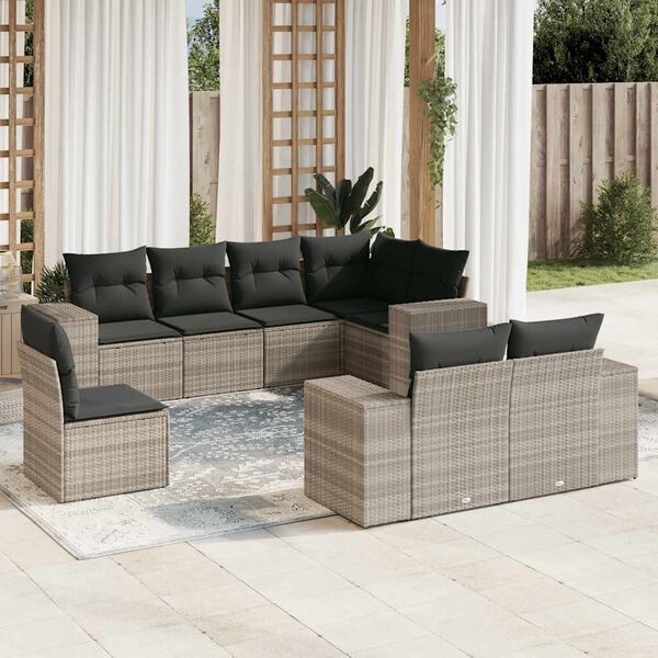 vidaXL Set Divano da Giardino 8pz con Cuscini Grigio Chiaro Polyrattan
