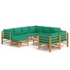 vidaXL Set Salotto da Giardino 10pz con Cuscini Verdi Bamb&ugrave;