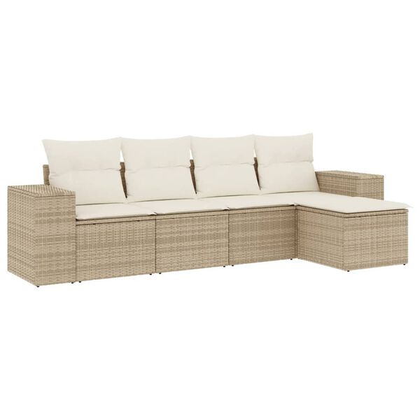 vidaXL Set Divano da Giardino 5 pz con Cuscini Beige in Polyrattan