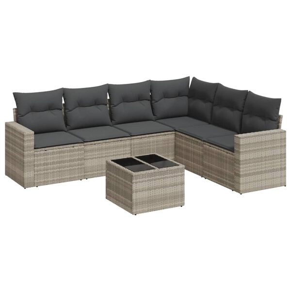 vidaXL Set Divani da Giardino 7pz con Cuscini Grigio Chiaro Polyrattan