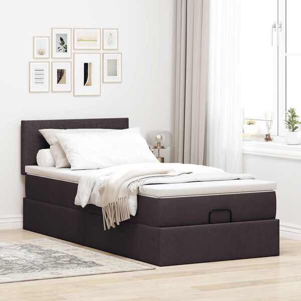 vidaXL Pouf Letto con Materasso Marrone Scuro 90x200 cm in Tessuto