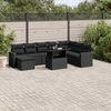 vidaXL Set Divani da Giardino 9 pz con Cuscini Nero in Polyrattan