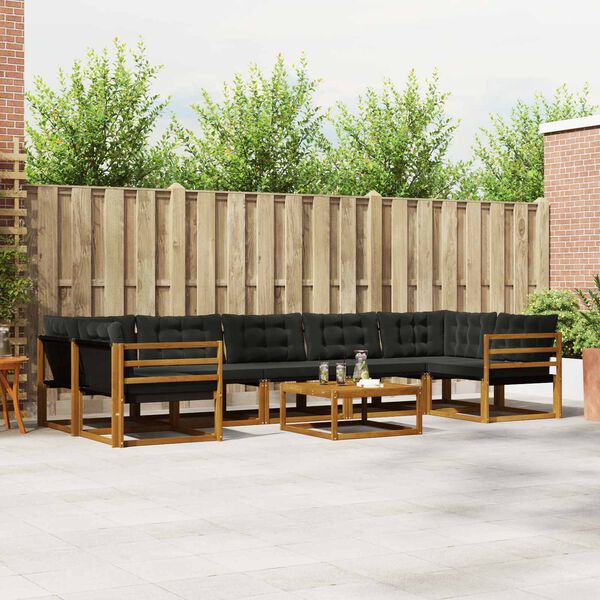 vidaXL Set di divani da esterno con cuscino 8 pcs Naturale e Nero