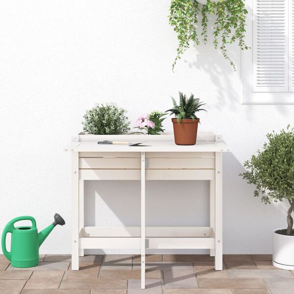 vidaxL Fioriera Giardino Piano Pieghevole Bianco Legno Massello Pino