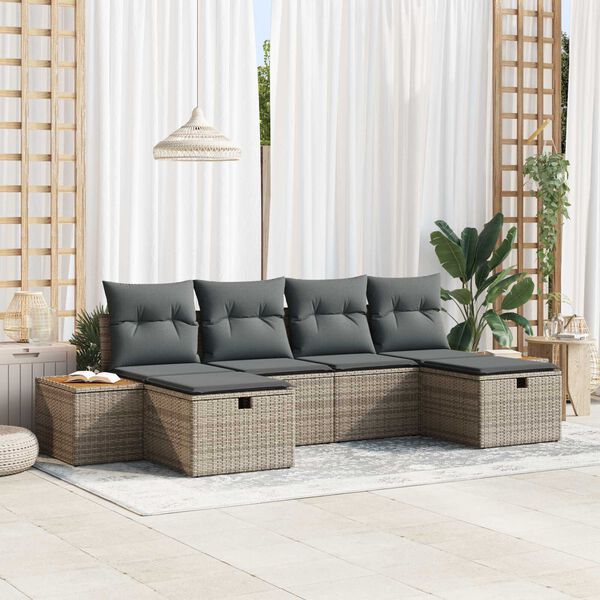 vidaXL Set Divano da Giardino con cuscino 6 pcs Grigio polyrattan