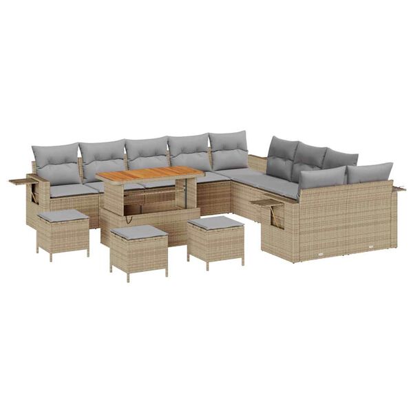 vidaXL Set Divano da Giardino con cuscino 14 pcs Beige polyrattan