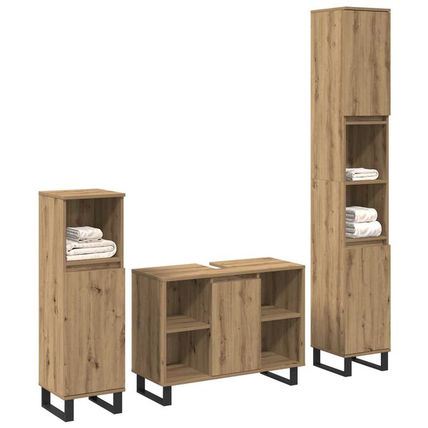 vidaXL Set di mobili per il bagno 3 pcs Marrone Legno multistrato