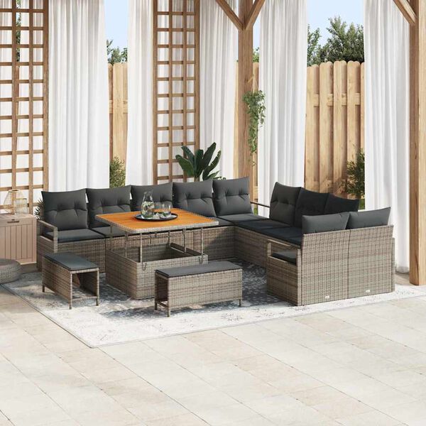 vidaXL Set Divano da Giardino con cuscino 13 pcs Grigio polyrattan