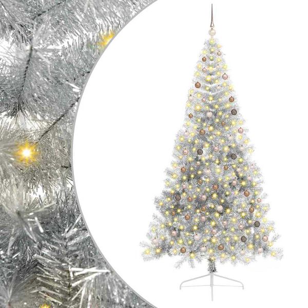 vidaXL Albero di Natale artificiale con luci integrate Argento 240 cm