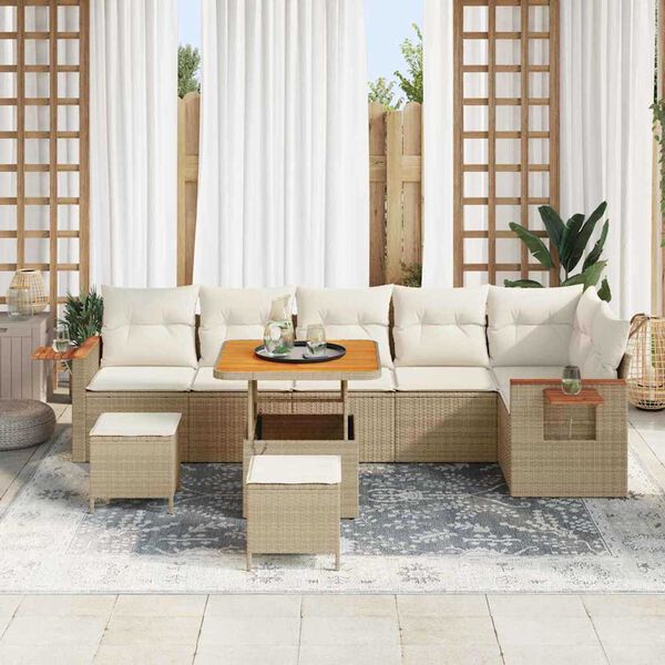 vidaXL Set Divano da Giardino con cuscino Beige Poly Rattan