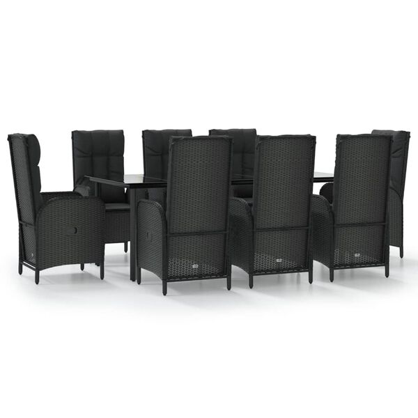 vidaXL Set da Pranzo da Giardino 9 pz con Cuscini Nero in Polyrattan