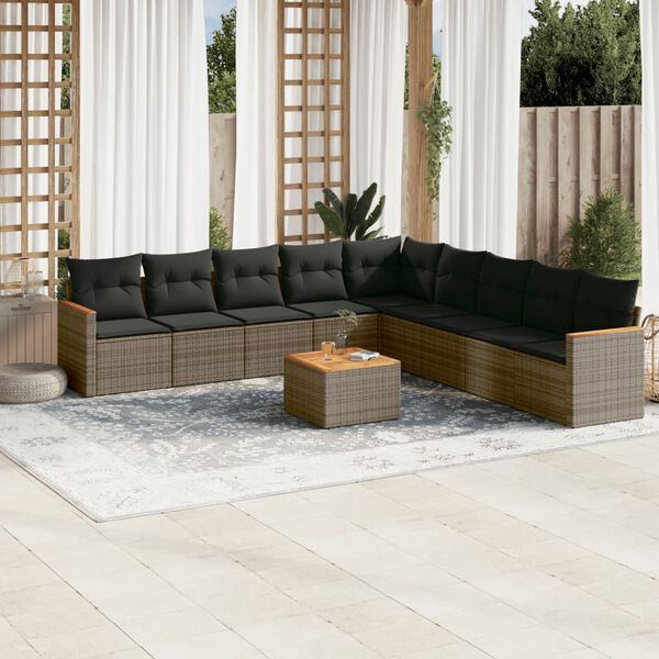 vidaXL Set Divano da Giardino 10 pz con Cuscini Grigio in Polyrattan