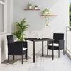 vidaXL Set da Pranzo per Giardino con cuscino 3 pcs Nero polyrattan