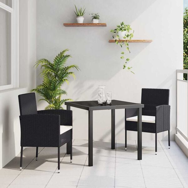 vidaXL Set da Pranzo per Giardino con cuscino 3 pcs Nero polyrattan