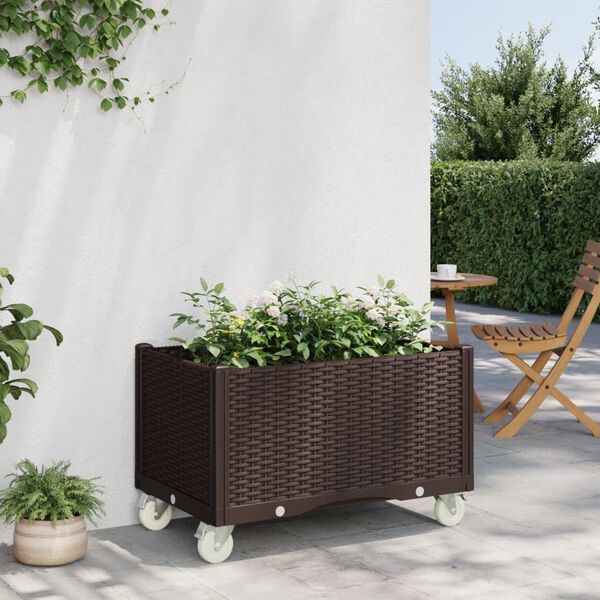 vidaXL Fioriera da Giardino con Ruote Marrone 80x50x54 cm in PP
