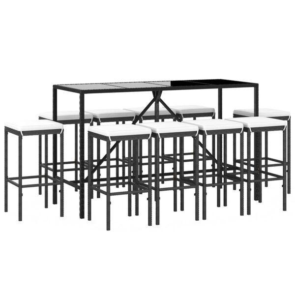 vidaXL Set Bar da Giardino 11 pz con Cuscini in Polyrattan Nero