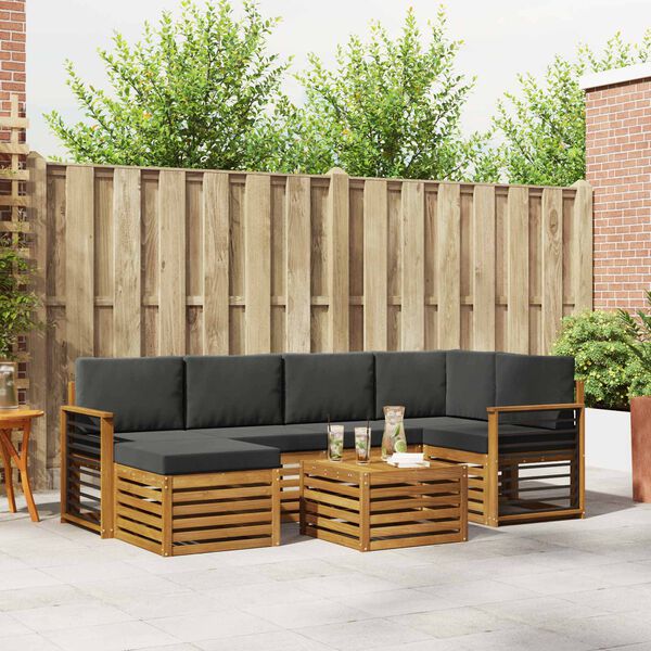 vidaXL Set divani 7 pcs Naturale e Antracite Legno di Acacia Massello