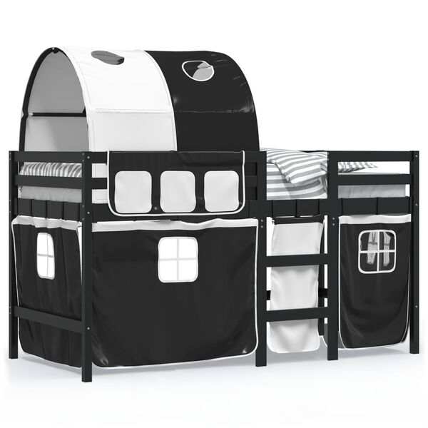 vidaXL Letto a Soppalco con Tunnel Bambini Bianco e Nero 90x200cm Pino