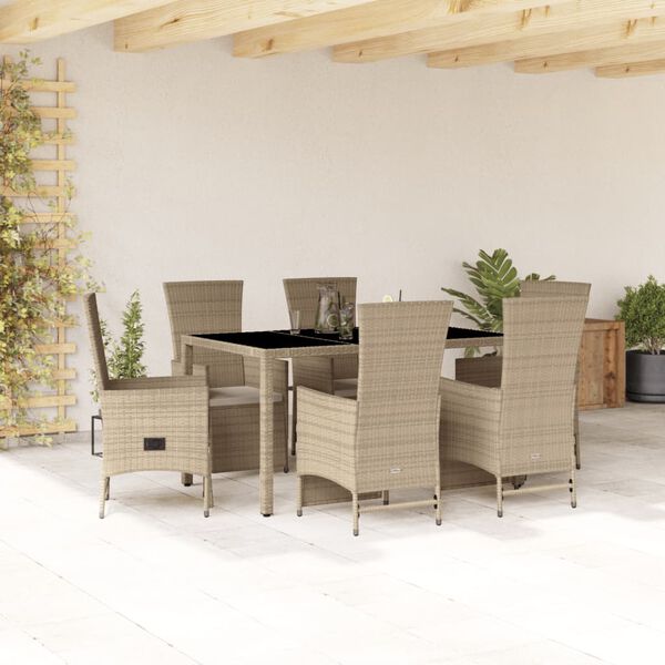 vidaXL Set da Pranzo da Giardino 7 pz con Cuscini Beige in Polyrattan