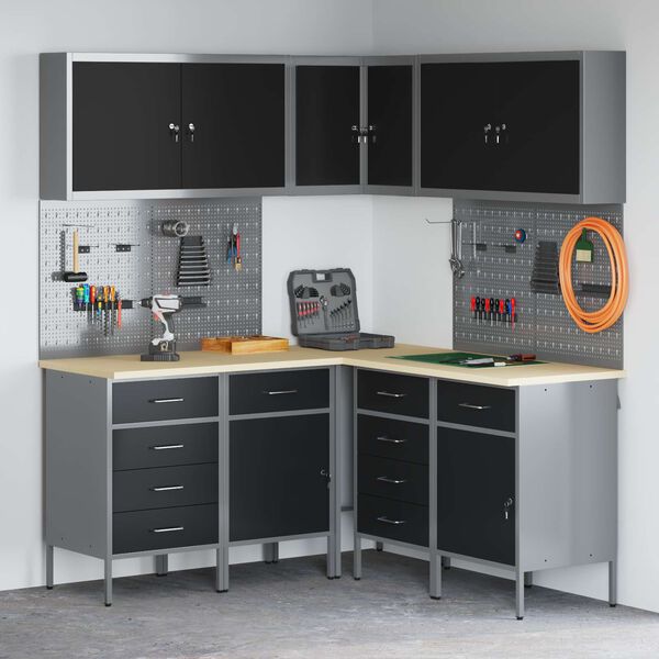 vidaXL Set di mobili da lavoro con cassetto 12 pcs Nero e Grigio