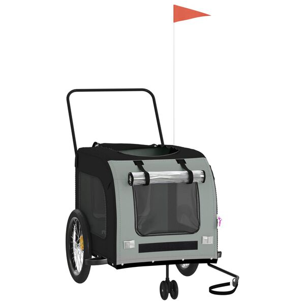 vidaXL Rimorchio da Bici per Animali Nero e Grigio Oxford e Ferro