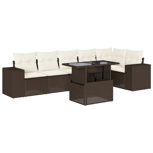 vidaXL Set Divani da Giardino 7 pz con Cuscini Marrone in Polyrattan