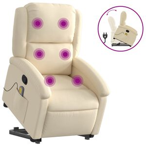 vidaXL Poltrona Alzapersona Massaggiante Reclinabile Crema in Tessuto