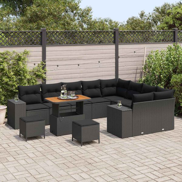 vidaXL Set Divano da Giardino con cuscino 12 pcs Nero polyrattan