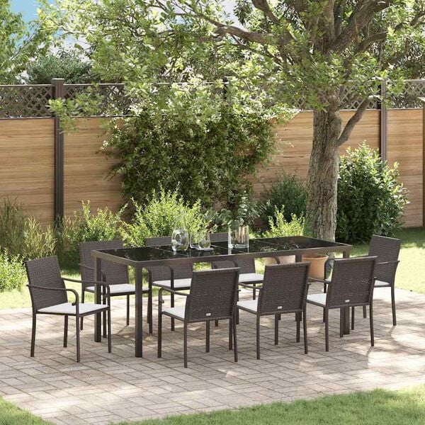 vidaXL Set da Pranzo per Giardino 9 pcs Marrone Poly Rattan