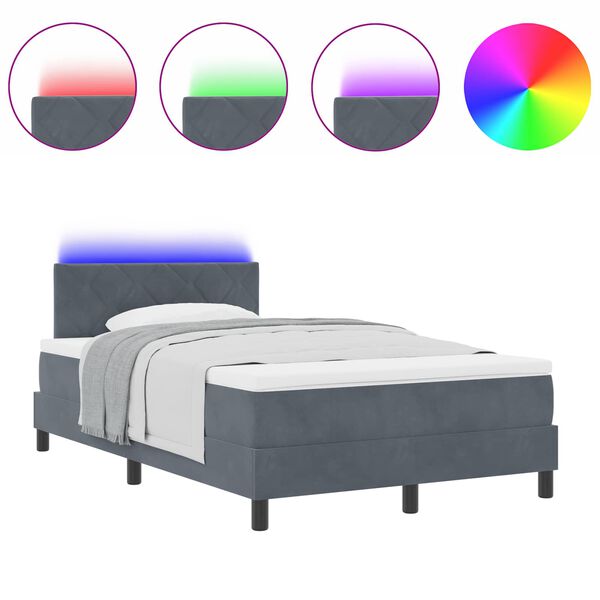vidaXL Letto a Sorgente LED Grigio scuro 120 x 190 cm Velluto