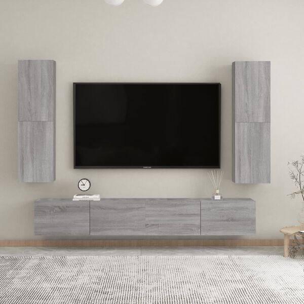 vidaXL Mobili Porta TV a Parete 2 pz Grigio Sonoma 30,5x30x110 cm