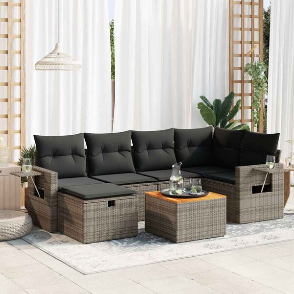 vidaXL Set Divani da Giardino 7 pz con Cuscini Grigio in Polyrattan
