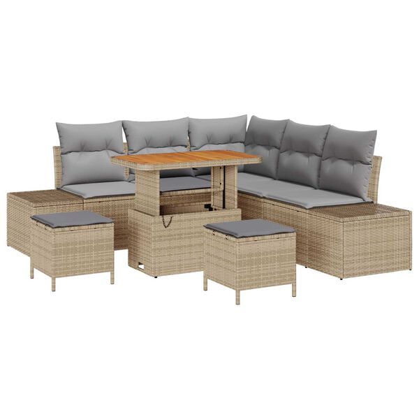 vidaXL Set Divano da Giardino con cuscino 8 pcs Beige Poly Rattan