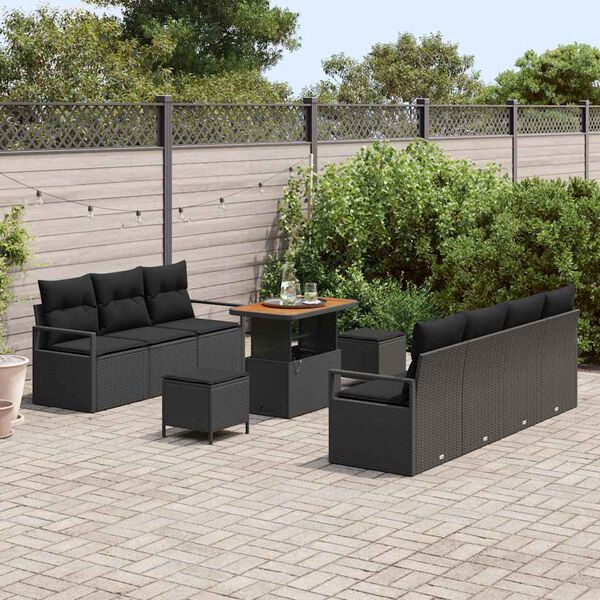 vidaXL Set Divano da Giardino con cuscino 10 pcs Nero Poly Rattan