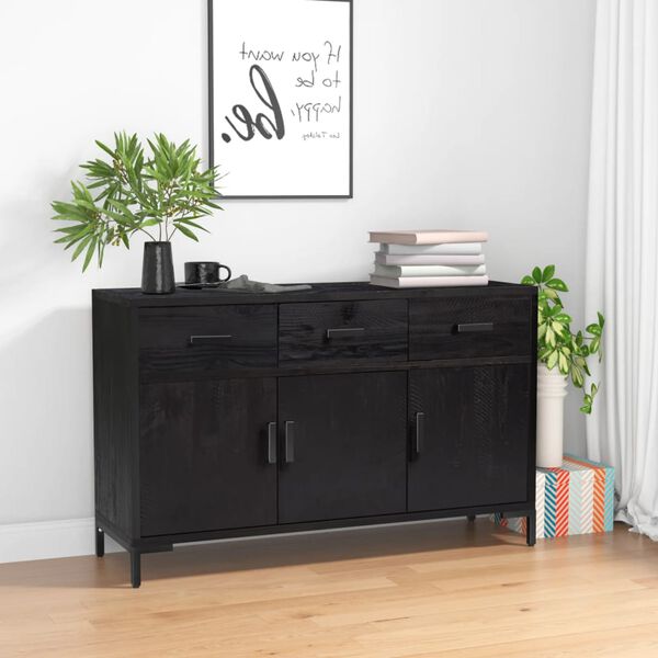 vidaXL Credenza Nera 110x35x70 cm in Legno Massello di Pino